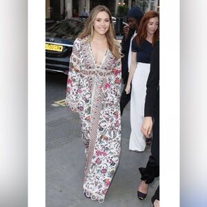 TORY BURCH 70’s Rosemary Embroidered Silk Maxi Dress Boho Western Long Sleeve